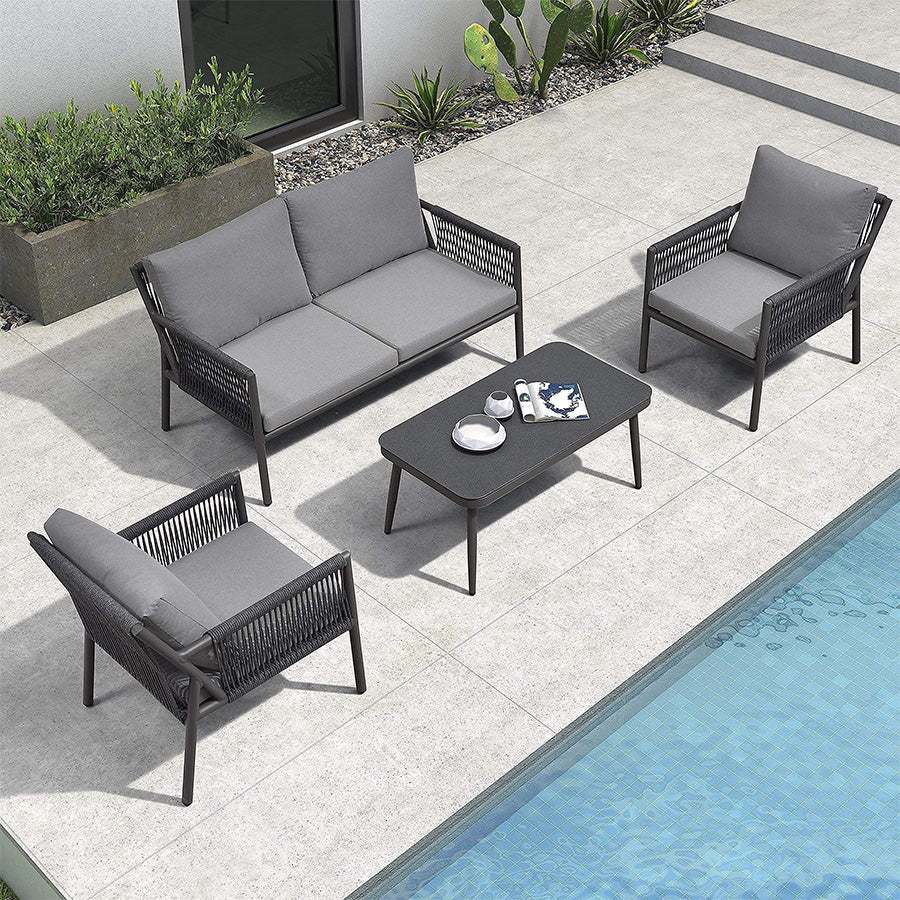 Buy PURPLE LEAF Patio Conversation Set 4 Pieces Aluminum Frame Rope Outdoor  Patio Furniture with Coffee Table, All-Weather Modern Deep Seating Sofa  Set, Outdoor Patio Set with Cushions, Andros Online at desertcartINDIA