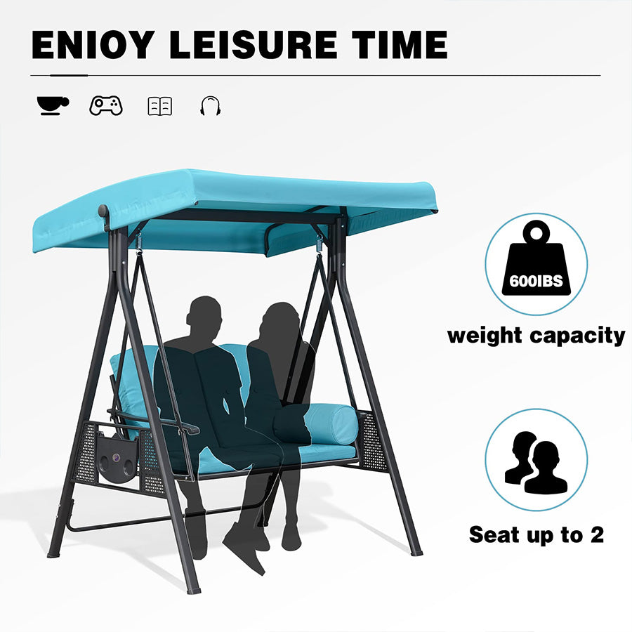 PURPLE LEAF Outdoor Patio Porch Swing with Stand, 2-3 seat Swing Chair ...