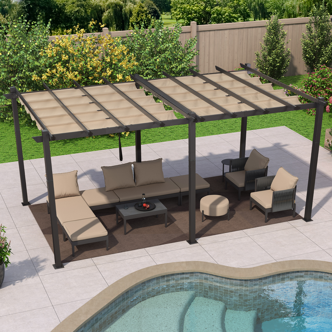 PURPLE LEAF Outdoor Pergola with Retractable Canopy Aluminum