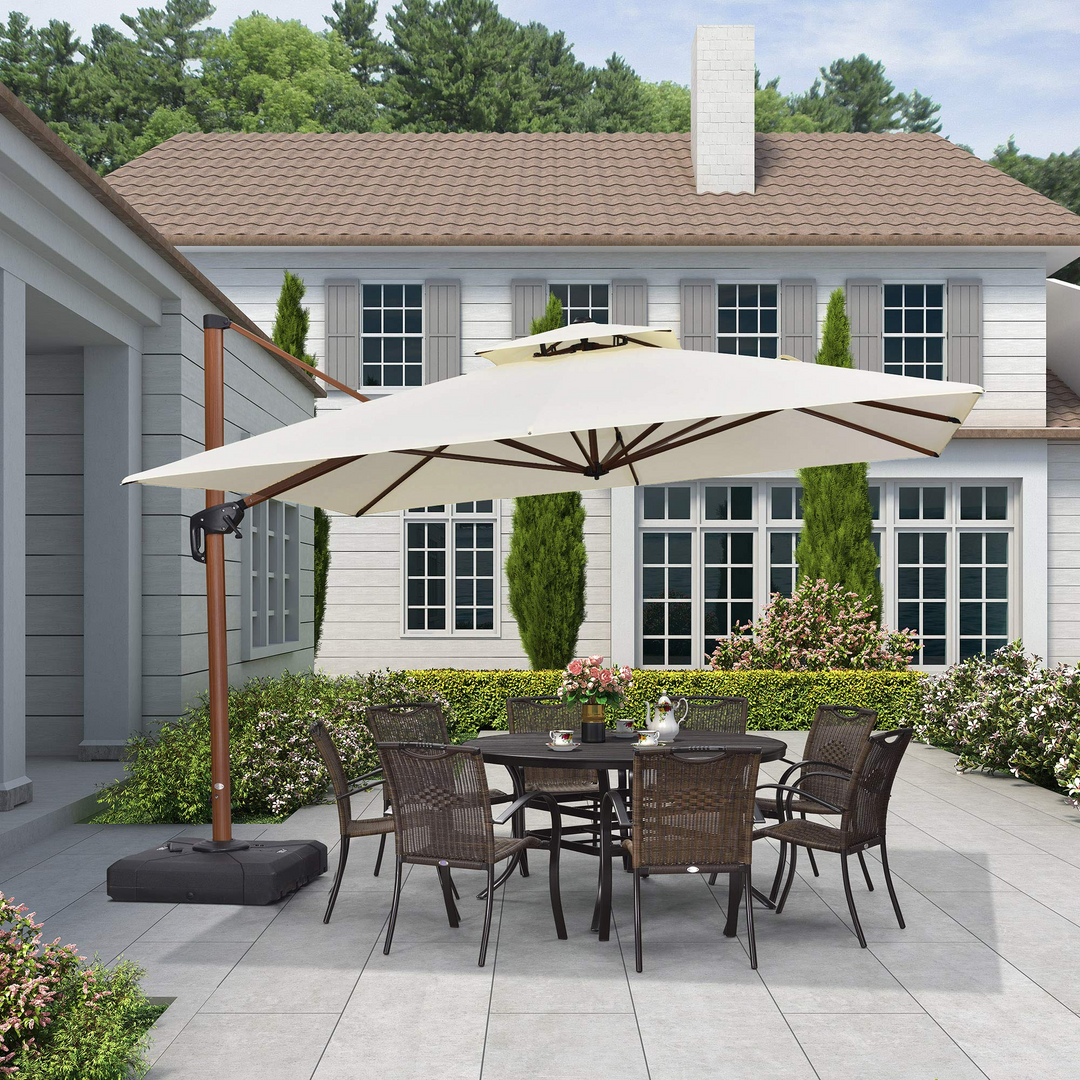 double patio umbrella canada PURPLE LEAF Double Top Square Aluminum Umbrellas in Wood Color