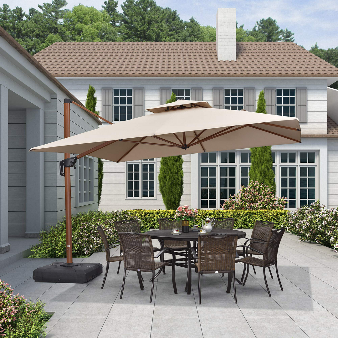 amazon canada patio umbrellas PURPLE LEAF Double Top Square Aluminum Umbrellas in Wood Color