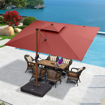PURPLE LEAF Double Top Rectangle Aluminum Umbrellas in Wood Color