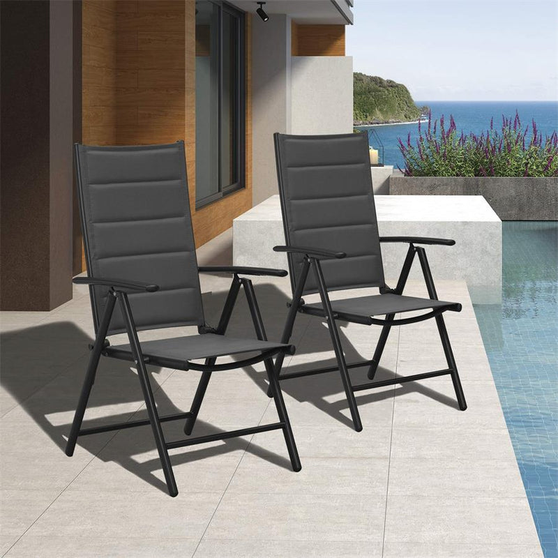 PURPLE LEAF Outdoor Patio Folding Chairs Set of 2, Outdoor Reclining Camping Chairs with Soft Cotton-Padded Seat Adjustable High Backrest Portable Chairs
