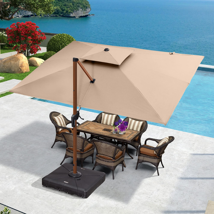 PURPLE LEAF 9' X 12' Double Top Deluxe Wood Pattern Rectangle Patio Umbrella Offset Hanging Umbrella Outdoor Garden Umbrella - Purpleleaf Canada