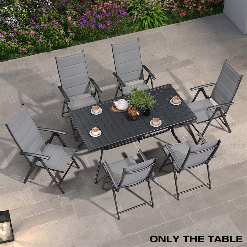 PURPLE LEAF Outdoor Dining Table with Height Adjustable Feet and Slatted Tabletop Large Aluminum Rectangle Patio Table for Garden Porch Deck