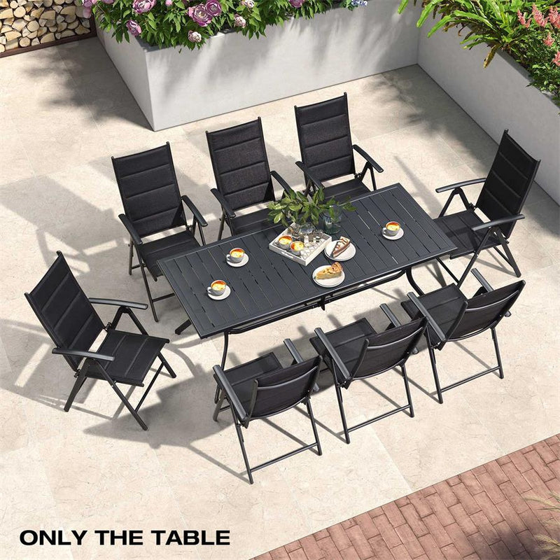PURPLE LEAF Outdoor Dining Table with Height Adjustable Feet and Slatted Tabletop Large Aluminum Rectangle Patio Table for Garden Porch Deck