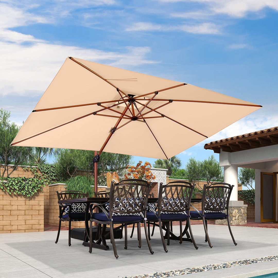 fade resistant patio umbrella canada PURPLE LEAF Double Top Rectangle Aluminum Umbrellas in Wood Color