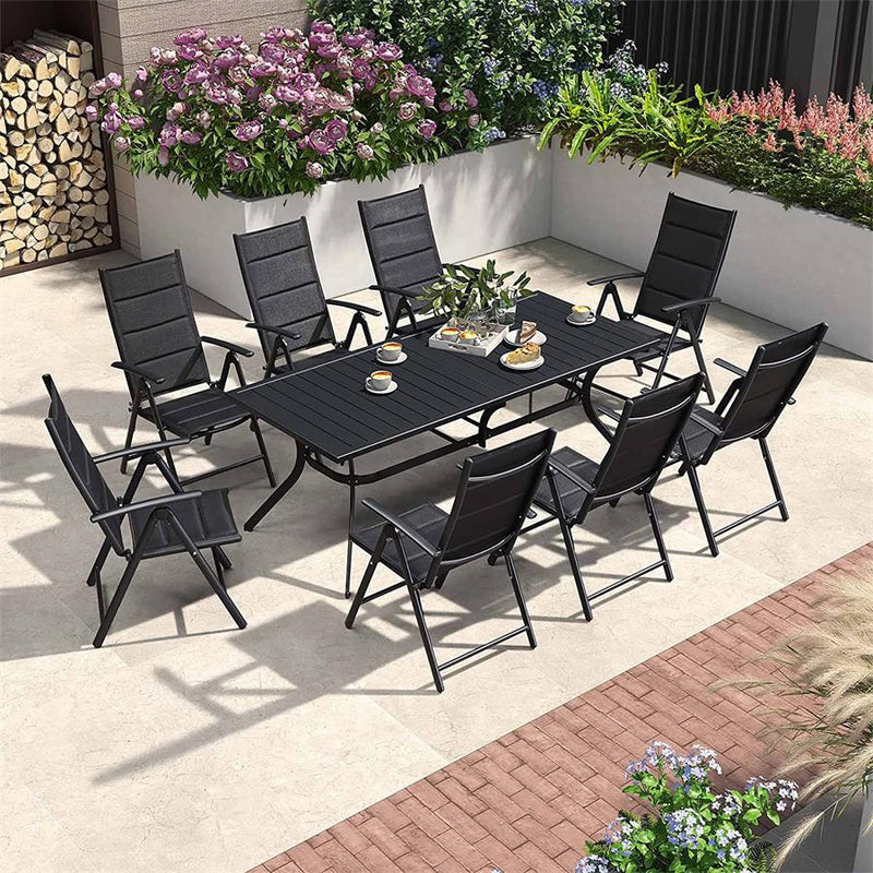 PURPLE LEAF Patio Dining Set Folding Chairs and Table, Foldable Adjustable Reclining Chairs for Porch Deck Balcony Backyard, 9 Pcs