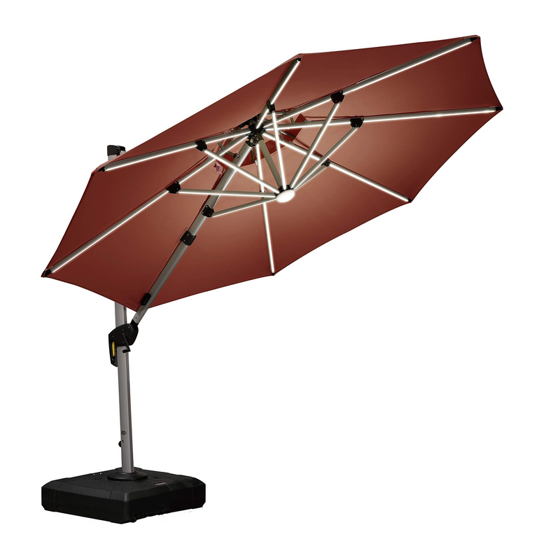 PURPLE LEAF Solar powered LED Patio Umbrella Outdoor Round Umbrella Large Cantilever Umbrella with LED lights Offset Umbrella - Purpleleaf Canada