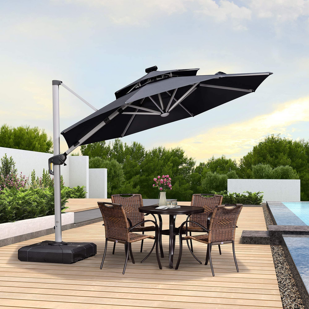 PURPLE LEAF Double Top Round Outdoor LED Umbrellas 10 11 ft