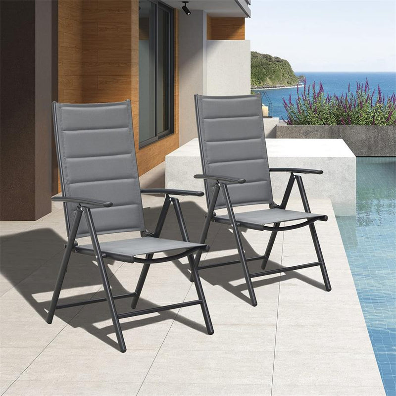 PURPLE LEAF Outdoor Patio Folding Chairs Set of 2, Outdoor Reclining Camping Chairs with Soft Cotton-Padded Seat Adjustable High Backrest Portable Chairs
