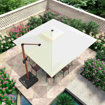 double patio umbrella canada PURPLE LEAF Double Top Square Aluminum Umbrellas in Wood Color