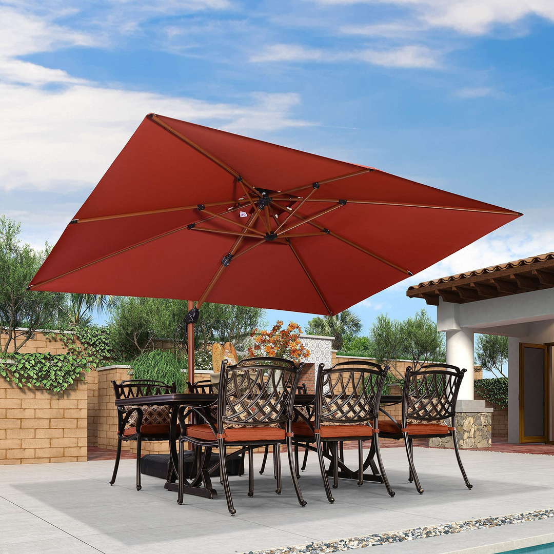 PURPLE LEAF Double Top Rectangle Aluminum Umbrellas in Wood Color