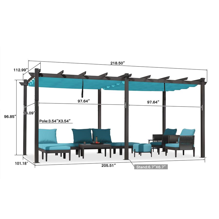 PURPLE LEAF Outdoor Pergola with Retractable Canopy Aluminum Shelter ...