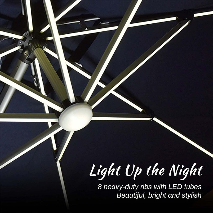 PURPLE LEAF 9X12 Solar powered LED Patio Umbrella Outdoor Umbrella Large Cantilever Umbrella with LED lights Offset Umbrella - Purpleleaf Canada