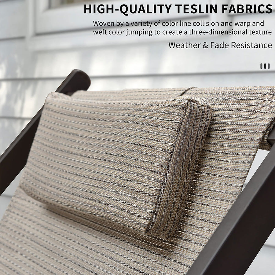 PURPLE LEAF Patio Outdoor Beach Sling Chair Folding Camping Lounge Canva Fishing Pool Side Chairs Set of 2 with Cushioned Headrest - Purpleleaf Canada