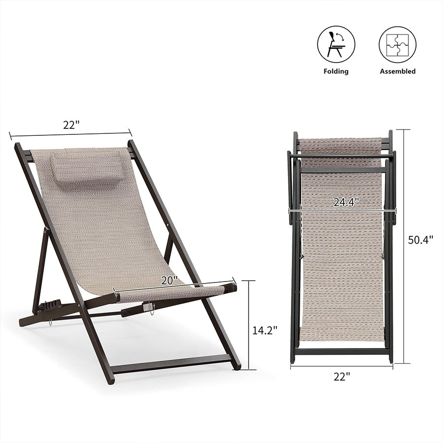 PURPLE LEAF Patio Outdoor Beach Sling Chair Folding Camping Lounge Canva Fishing Pool Side Chairs Set of 2 with Cushioned Headrest - Purpleleaf Canada