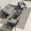 PURPLE LEAF Patio Conversation Set 4 Pieces Aluminum Frame Rope Outdoor Patio Furniture with Coffee Table, All-Weather Modern Deep Seating Sofa Set, Outdoor Patio Set with Cushions, Arona - P